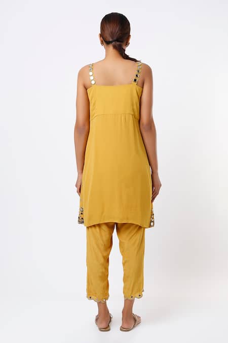 Shop Studio A Yellow Organza, Crepe, Georgette Mirrors Bloom Embroidered Kurta Pant Set at Aza Fashions Shop_Studio A_Yellow Organza, Crepe, Georgette Mirrors Bloom Embroidered Kurta Pant Set _at_Aza_Fashions