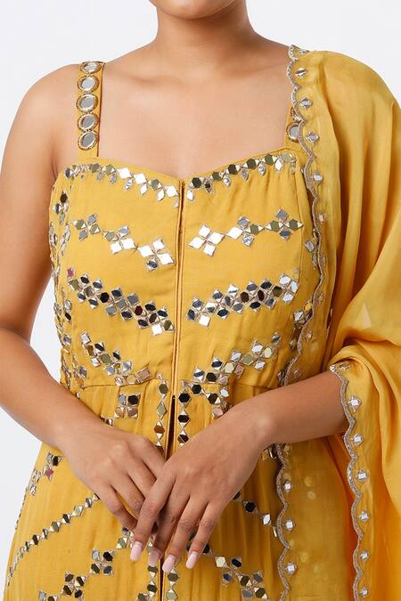 Buy Studio A Yellow Organza, Crepe, Georgette Mirrors Bloom Embroidered Kurta Pant Set Online at Aza Fashions Buy_Studio A_Yellow Organza, Crepe, Georgette Mirrors Bloom Embroidered Kurta Pant Set _Online_at_Aza_Fashions