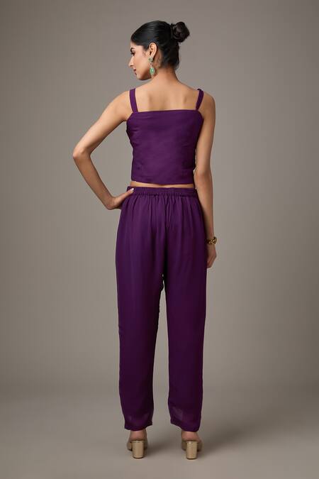 Studio A_Purple Georgette Embroidery Square Neck Floral Vine Cape And Pant Set _at_Aza_Fashions