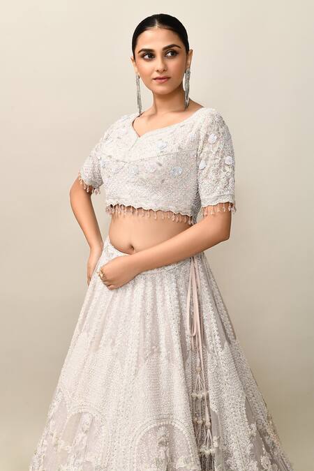 Shop_Kalighata_Pink Organza Zari, Sequins, Beads, Embroidery Amelia Mughal Bridal Lehenga Set 