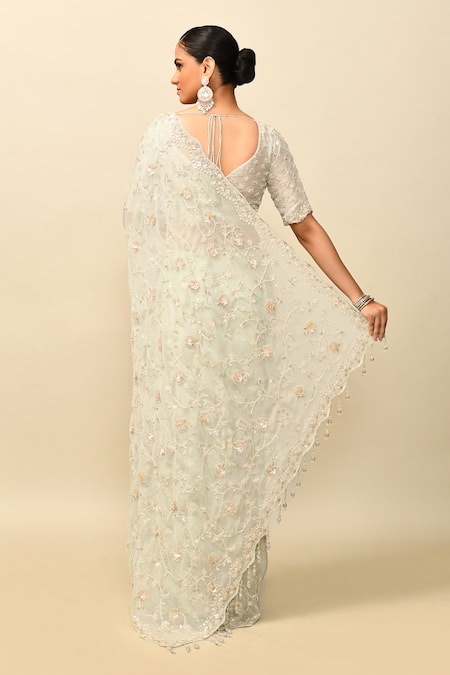 Kalighata Kareena Sequin Floral Embroidered Saree With Blouse 