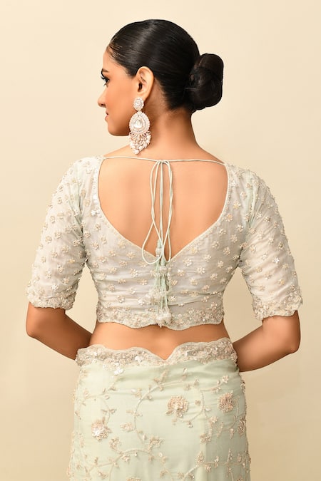 Buy_Kalighata_Blue Organza Sequins, Cut Work, Embroidery Kareena Floral Saree With Blouse 