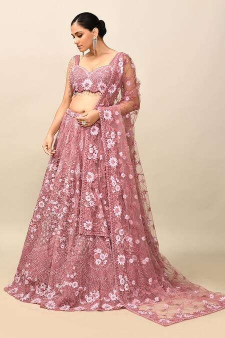 Kalighata_Purple Organza Embroidery, Crystals, Zari, Merlin Rose Bridal Lehenga Set _Online_at_Aza_Fashions