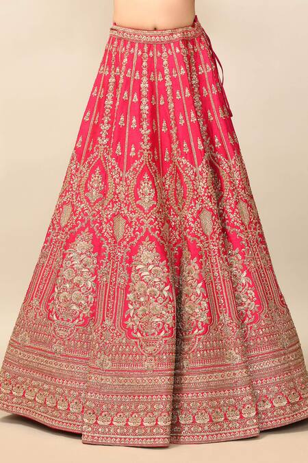Kalighata_Pink Silk, Chiffon Sequins, Cut Alamjeb Resham Embroidered Bridal Lehenga Set _Online_at_Aza_Fashions
