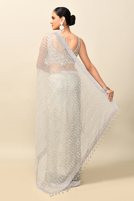 Kalighata Stripe Embroidered Saree With Blouse 