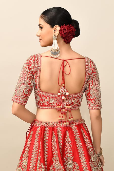 Kalighata_Red Silk Embroidery, Cut Work, Sequins Zaveri Raw Bridal Lehenga Set _at_Aza_Fashions