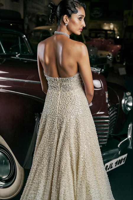 Seema Gujral Pearl Gradient Embellished Gown 