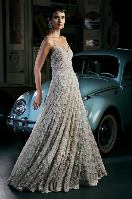 Buy Seema Gujral Blue Net Pearls, Sequins, Crystals Sweetheart Neck Floral Embroidered Gown Online at Aza Fashions Buy_Seema Gujral_Blue Net Pearls, Sequins, Crystals Sweetheart Neck Floral Embroidered Gown _Online_at_Aza_Fashions