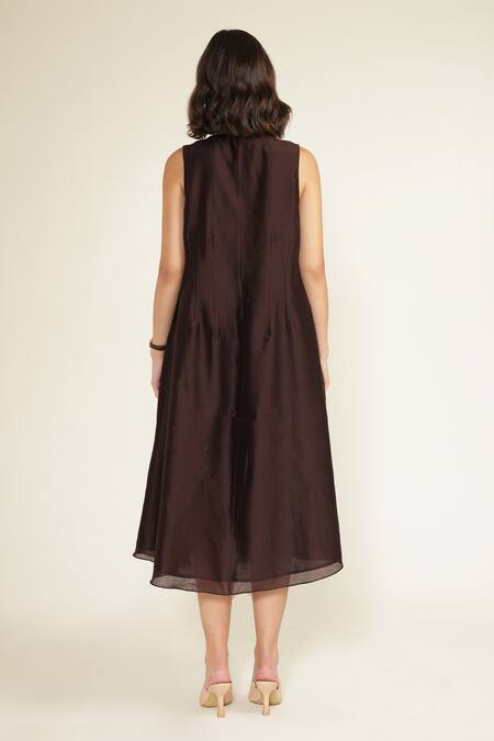 Buy_Arcvsh By Pallavi Singh_Purple Silk, Chanderi Embroidery V-neck, Abstract Print Midi Dress With Jacket _Online_at_Aza_Fashions