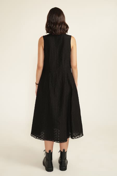 Shop Arcvsh By Pallavi Singh Black Brocade, Organza Embroidery V-neck Plain Dress With Jacket at Aza Fashions Shop_Arcvsh By Pallavi Singh_Black Brocade, Organza Embroidery V-neck Plain Dress With Jacket _at_Aza_Fashions