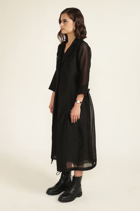 Buy Arcvsh By Pallavi Singh Black Brocade, Organza Embroidery V-neck Plain Dress With Jacket Online at Aza Fashions Buy_Arcvsh By Pallavi Singh_Black Brocade, Organza Embroidery V-neck Plain Dress With Jacket _Online_at_Aza_Fashions