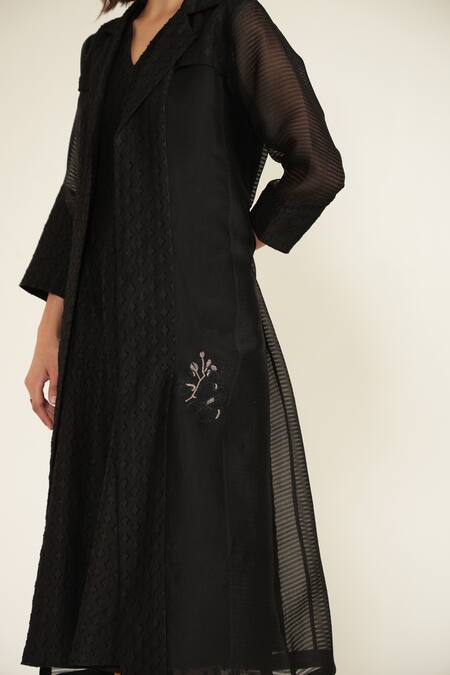Buy Arcvsh By Pallavi Singh Black Brocade, Organza Embroidery V-neck Plain Dress With Jacket Buy_Arcvsh By Pallavi Singh_Black Brocade, Organza Embroidery V-neck Plain Dress With Jacket