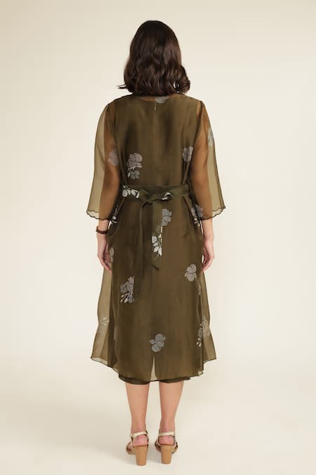 Shop_Arcvsh By Pallavi Singh_Green Organza Embroidery Round Scallop Collar Jumpsuit With Printed Jacket _at_Aza_Fashions