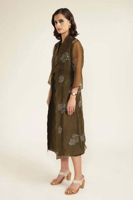 Buy_Arcvsh By Pallavi Singh_Green Organza Embroidery Round Scallop Collar Jumpsuit With Printed Jacket _Online_at_Aza_Fashions