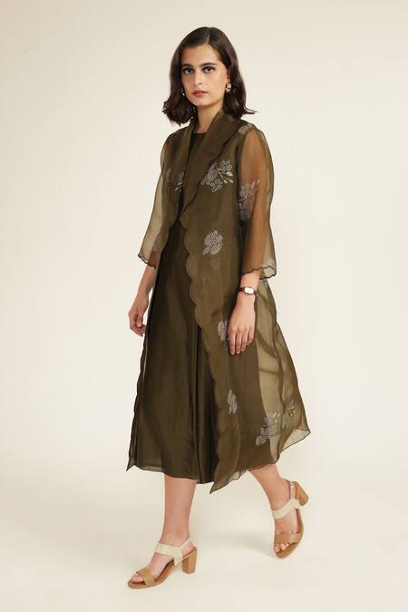 Shop_Arcvsh By Pallavi Singh_Green Organza Embroidery Round Scallop Collar Jumpsuit With Printed Jacket _Online_at_Aza_Fashions