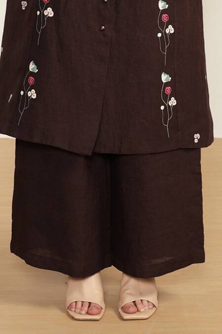 Buy_Arcvsh By Pallavi Singh_Purple Linen Embroidery V-neck Floral Print Jacket Set 