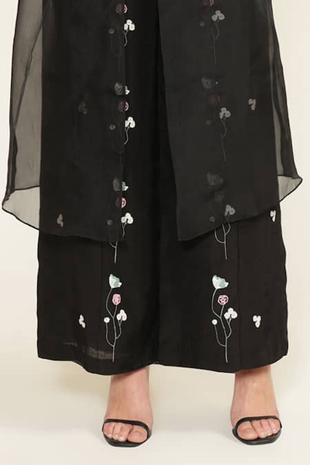 Arcvsh By Pallavi Singh Black Organza, Brocade, Viscose, Linen Embroidery Collared, Sleeve Jacket Set Online at Aza Fashions Arcvsh By Pallavi Singh_Black Organza, Brocade, Viscose, Linen Embroidery Collared, Sleeve Jacket Set _Online_at_Aza_Fashions