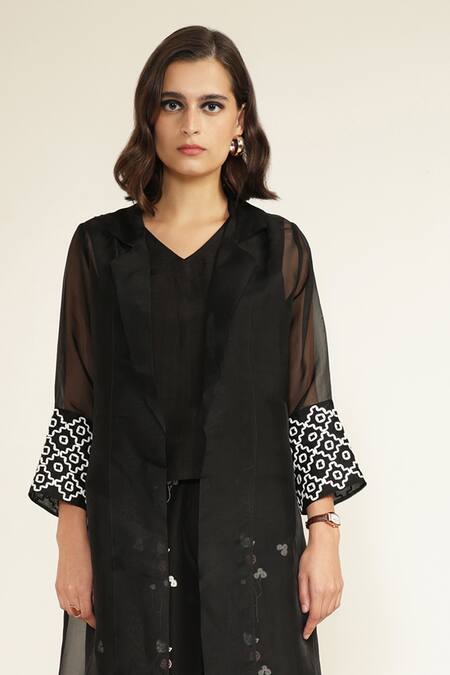 Buy Arcvsh By Pallavi Singh Black Organza, Brocade, Viscose, Linen Embroidery Collared, Sleeve Jacket Set Online at Aza Fashions Buy_Arcvsh By Pallavi Singh_Black Organza, Brocade, Viscose, Linen Embroidery Collared, Sleeve Jacket Set _Online_at_Aza_Fashions
