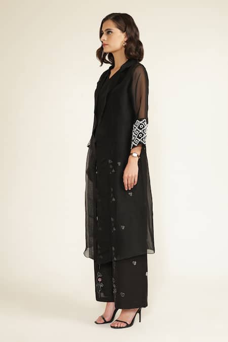 Buy Arcvsh By Pallavi Singh Black Organza, Brocade, Viscose, Linen Embroidery Collared, Sleeve Jacket Set Buy_Arcvsh By Pallavi Singh_Black Organza, Brocade, Viscose, Linen Embroidery Collared, Sleeve Jacket Set