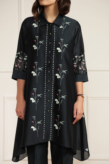 Shop Arcvsh By Pallavi Singh Blue , , Embroidery Printed Shirt Kurta Pant Set Online at Aza Fashions Shop_Arcvsh By Pallavi Singh_Blue , , Embroidery Printed Shirt Kurta Pant Set _Online_at_Aza_Fashions