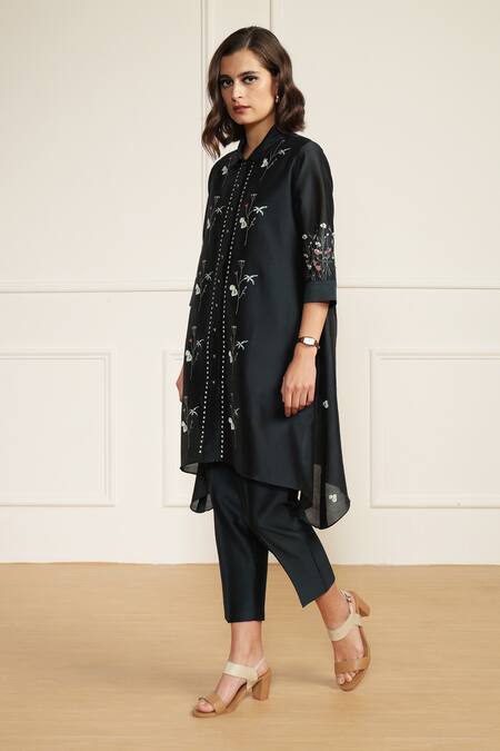 Arcvsh By Pallavi Singh Blue , , Embroidery Printed Shirt Kurta Pant Set at Aza Fashions Arcvsh By Pallavi Singh_Blue , , Embroidery Printed Shirt Kurta Pant Set _at_Aza_Fashions