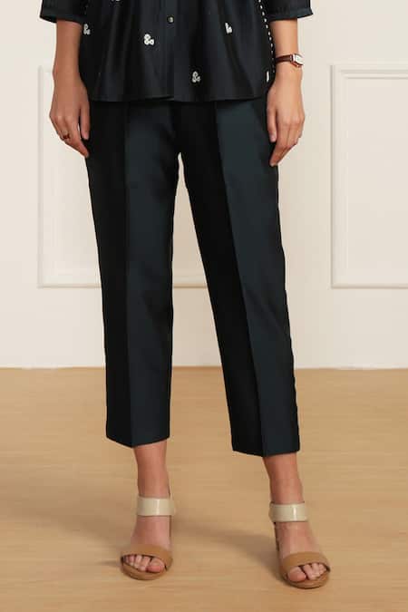 Arcvsh By Pallavi Singh Blue Silk, Chanderi Embroidery Round Neck Floral Print Top Pant Set Online at Aza Fashions Arcvsh By Pallavi Singh_Blue Silk, Chanderi Embroidery Round Neck Floral Print Top Pant Set _Online_at_Aza_Fashions