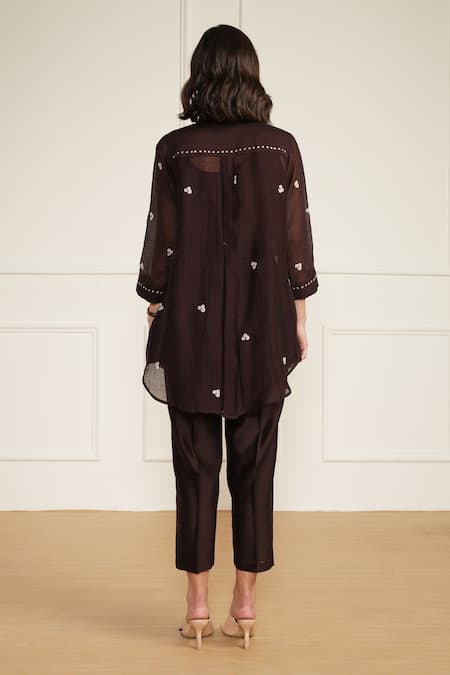 Shop Arcvsh By Pallavi Singh Purple Cotton, Chanderi Silk Embroidery Collared Floral Print Shirt And Pant Set at Aza Fashions Shop_Arcvsh By Pallavi Singh_Purple Cotton, Chanderi Silk Embroidery Collared Floral Print Shirt And Pant Set _at_Aza_Fashions