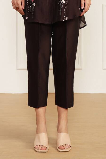 Arcvsh By Pallavi Singh Purple Cotton, Chanderi Silk Embroidery Collared Floral Print Shirt And Pant Set Online at Aza Fashions Arcvsh By Pallavi Singh_Purple Cotton, Chanderi Silk Embroidery Collared Floral Print Shirt And Pant Set _Online_at_Aza_Fashions