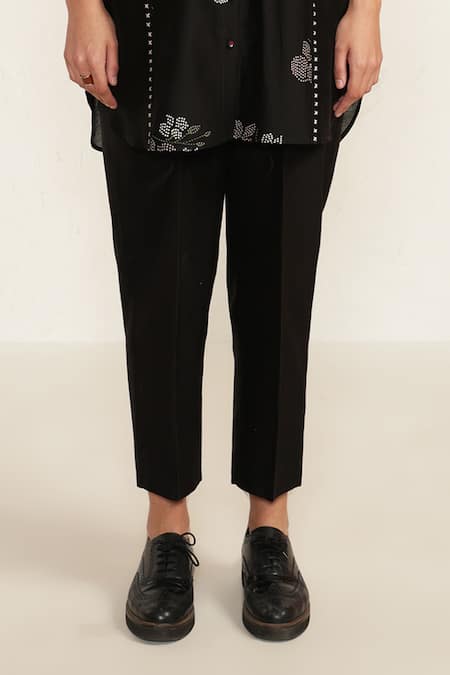 Arcvsh By Pallavi Singh_Black , , Embroidery Collared Printed Shirt And Pant Set _Online_at_Aza_Fashions