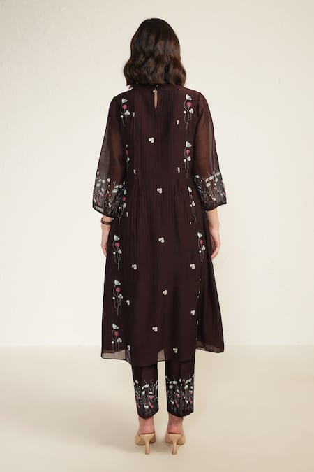 Shop Arcvsh By Pallavi Singh Purple Cotton, Silk, Chanderi Embroidery Floral Print Pleated Tunic And Pant Set at Aza Fashions Shop_Arcvsh By Pallavi Singh_Purple Cotton, Silk, Chanderi Embroidery Floral Print Pleated Tunic And Pant Set _at_Aza_Fashions