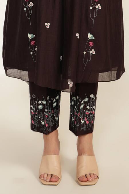 Arcvsh By Pallavi Singh Purple Cotton, Silk, Chanderi Embroidery Floral Print Pleated Tunic And Pant Set Online at Aza Fashions Arcvsh By Pallavi Singh_Purple Cotton, Silk, Chanderi Embroidery Floral Print Pleated Tunic And Pant Set _Online_at_Aza_Fashions