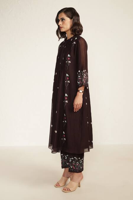 Buy Arcvsh By Pallavi Singh Purple Cotton, Silk, Chanderi Embroidery Floral Print Pleated Tunic And Pant Set Online at Aza Fashions Buy_Arcvsh By Pallavi Singh_Purple Cotton, Silk, Chanderi Embroidery Floral Print Pleated Tunic And Pant Set _Online_at_Aza_Fashions