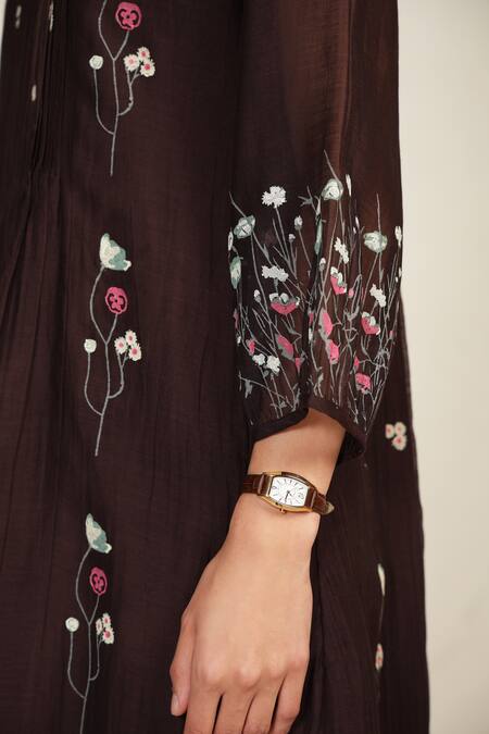 Buy Arcvsh By Pallavi Singh Purple Cotton, Silk, Chanderi Embroidery Floral Print Pleated Tunic And Pant Set Buy_Arcvsh By Pallavi Singh_Purple Cotton, Silk, Chanderi Embroidery Floral Print Pleated Tunic And Pant Set