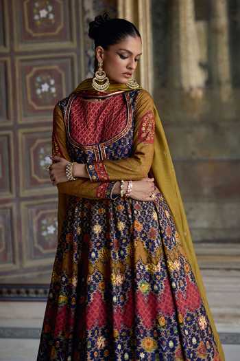 Buy_Kalista_Multi Color Silk, Chanderi Ibadat Persian Floral Print And Anarkali With Dupatta _Online_at_Aza_Fashions