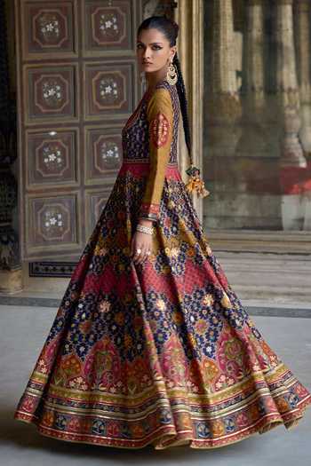 Shop_Kalista_Multi Color Silk, Chanderi Ibadat Persian Floral Print And Anarkali With Dupatta _Online_at_Aza_Fashions