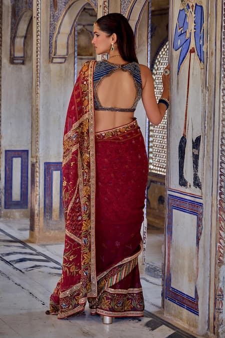 Kalista Chhaya Gul Print & Embroidered Saree With Blouse 