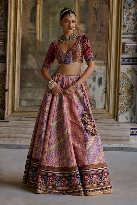 Kalista Mehkash Chevron Vine Pattern & Embroidered Lehenga Set 