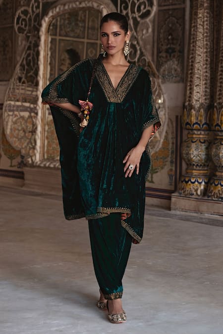 Kalista Zohra Paisley Zari Border Embroidered Kaftan With Salwar Pant 