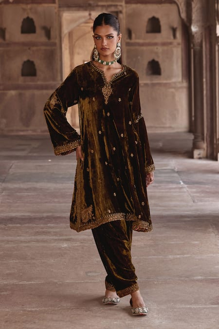 Kalista Anam Floral Zari Embroidered A-Line Kurta With Pant 