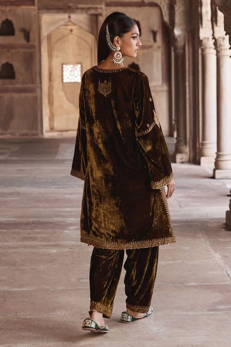Kalista Anam Floral Zari Embroidered A-Line Kurta With Pant 