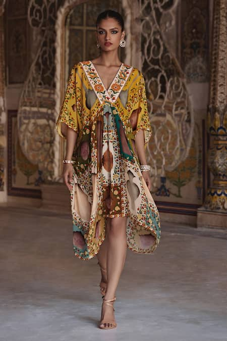 Kalista Niyami Floral Mughal Print Asymmetric Dress 