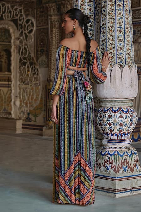 Kalista Samah Floral Print Crop Top With Skirt 