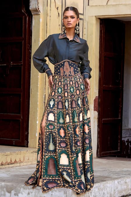 Kalista Misba Mughal Print Shirt & Slit Skirt Set 