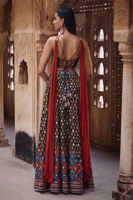 Kalista Saima Floral Print Tie Up Corset & Sharara Set