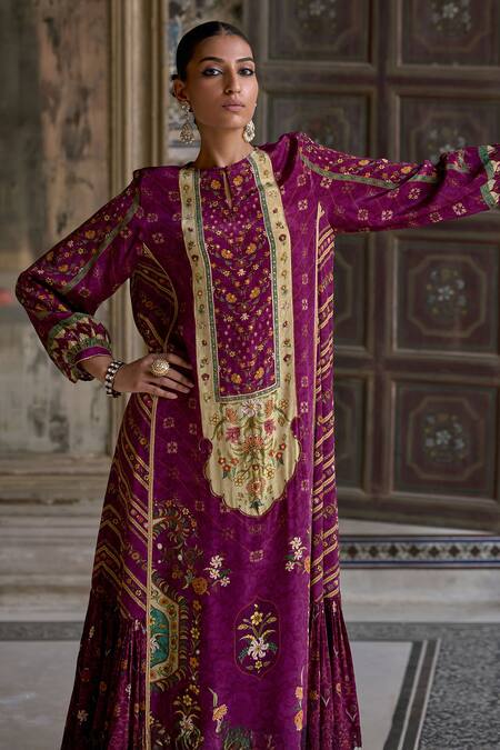 Shop_Kalista_Purple Viscose, Satin Sequins, Lace Ruhaani Bloom Embroidered Jalabiya Dress _Online_at_Aza_Fashions