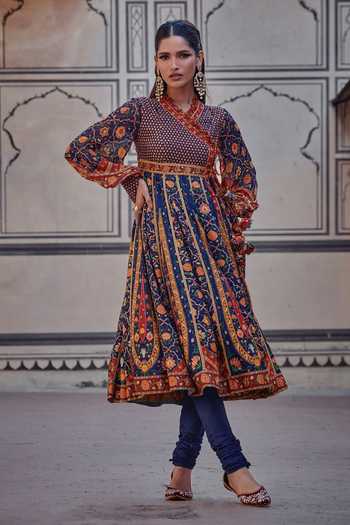 Buy Kalista Multi Color Chanderi Silk Embroidery, Irsa Floral Angarkha With Churidar Online at Aza Fashions Buy_Kalista_Multi Color Chanderi Silk Embroidery, Irsa Floral Angarkha With Churidar _Online_at_Aza_Fashions