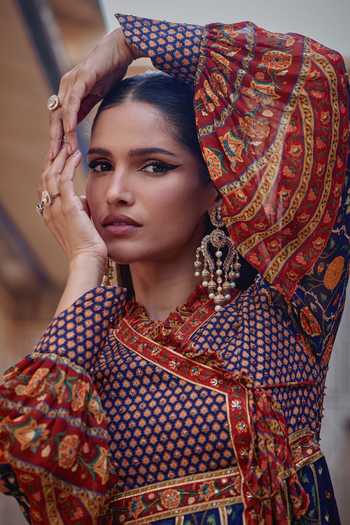 Kalista Multi Color Chanderi Silk Embroidery, Irsa Floral Angarkha With Churidar at Aza Fashions Kalista_Multi Color Chanderi Silk Embroidery, Irsa Floral Angarkha With Churidar _at_Aza_Fashions