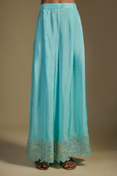 Nadima Saqib Blue Tissue, Georgette, Denim Applique, Sequins, Floral Kurta Palazzo Set at Aza Fashions Nadima Saqib_Blue Tissue, Georgette, Denim Applique, Sequins, Floral Kurta Palazzo Set _at_Aza_Fashions