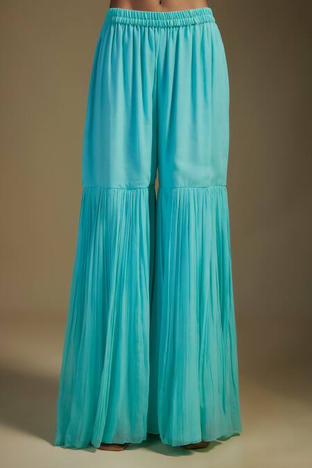 Buy_Nadima Saqib_Sky Blue Organza, Tissue, Georgette Sequins, Applique Foliage Kurta Gharara Set 