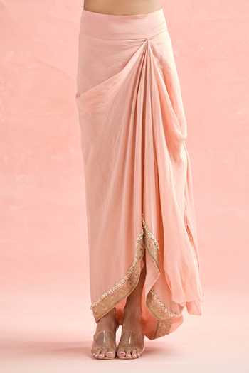Anamika Khanna_Pink Silk, Chiffon Pearls, Zari Mandala Butti Embroidered Jacket And Skirt Set _Online_at_Aza_Fashions